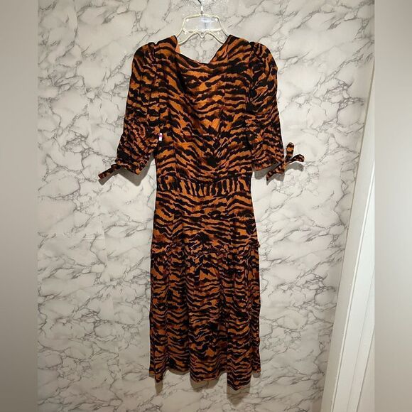 WALTER BAKER Yosline gathered tiger-jacquard midi dress 2 - Picture 7 of 14